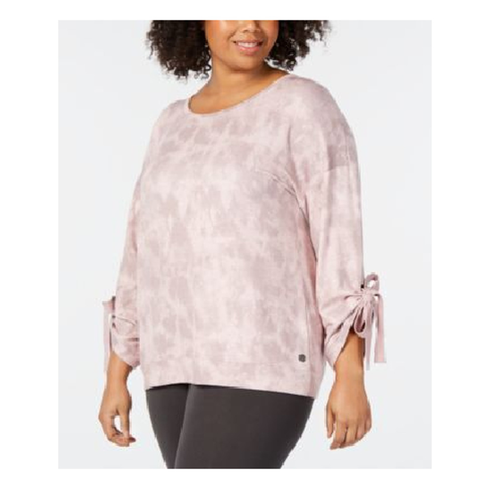 Ideology Womens Plus 3X Tie-Dye Crewneck Sweatshirt Tie Sleeve Blush Pink New